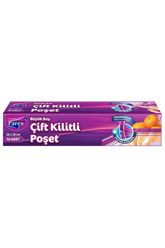 Parex 10Lu Çift Kilitli Buzdolabı Poşeti Büyük Boy 26 X 28 Cm