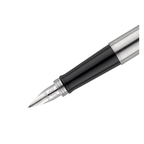 Parker Jotter Paslanmaz Çelik Krom Tasarımlı Dolma Kalem, Orta Kalınlıkta Uç, Mavi Mürekkep