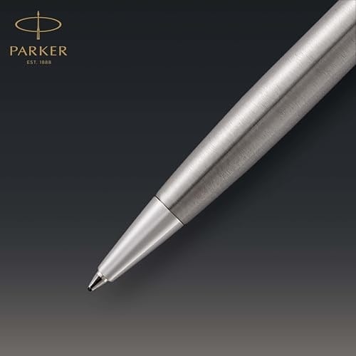PARKER Sonnet Paslanmaz Çelik Krom Tasarımlı Tükenmez Kalem, Orta Kalınlıkta Uç, Mavi Mürekkep