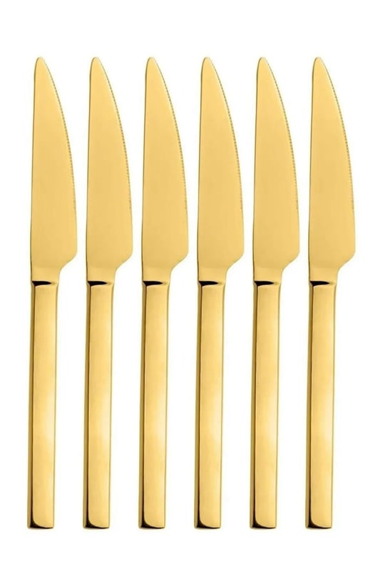 Parlak Gold Pasta Ve Tatlı Bıçağı Seti, Paslanmaz Çelik Kahvaltı Bıçak Seti 6 Adet