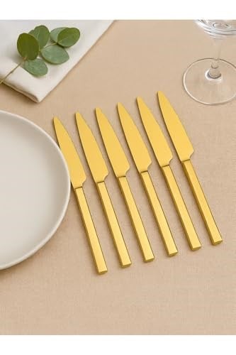 Parlak Gold Pasta Ve Tatlı Bıçağı Seti, Paslanmaz Çelik Kahvaltı Bıçak Seti 6 Adet