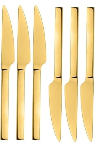 Parlak Gold Pasta Ve Tatlı Bıçağı Seti, Paslanmaz Çelik Kahvaltı Bıçak Seti 6 Adet
