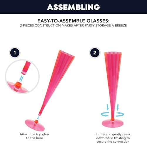 Party Essentials 20 Adet Sert Plastik İkili 5 oz Şampanya Flutes, Neon Pembe - Seçenekler: 20 Count (Pack of 1), 40-Count, 50-Count
