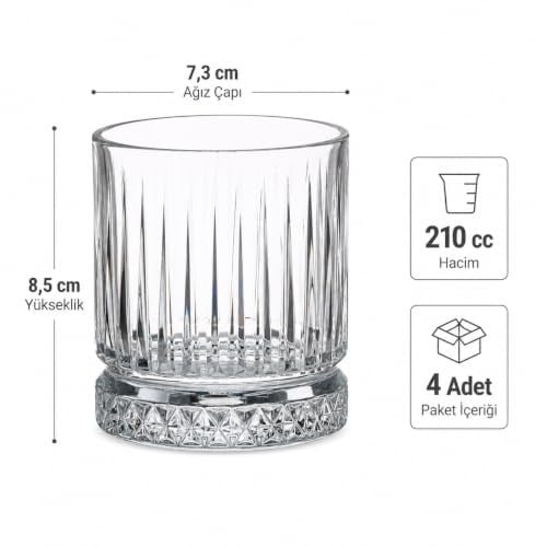 Pasabahce Elysia 520014 Viski Bardağı, Retro Tasarım, Kristal Cam, 210 ml, 4 Adet