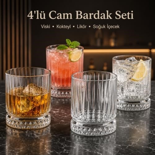 Pasabahce Elysia 520014 Viski Bardağı, Retro Tasarım, Kristal Cam, 210 ml, 4 Adet