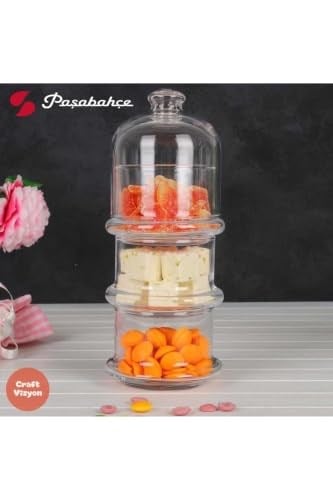 Paşabahçe Villa Patisserie 3 Katlı Cam Kapaklı Saklama Kabı, Küçük Boy, Şeffaf