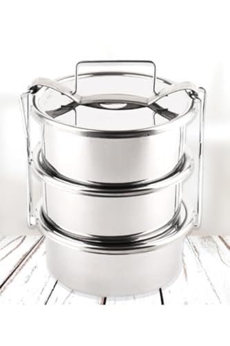 Paslanmaz Çelik 15x6cm 3 Kaplı Isıtılabilir Sefer Tası 3-4 Kişilik Yemek Taşıma Kabı 2.2 LT 750ml X3