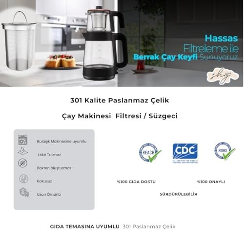 Paslanmaz Çelik Çay Makinesi Demlik içi Çay Süzgeci/Çayfiltresi 9cm çapı (Arçelik Makine Uyumlu)