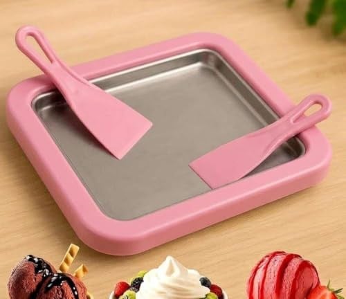 Paslanmaz Çelik Ev Tipi Spatulalı Dondurma Tavası Dondurma Tepsisi Pembe