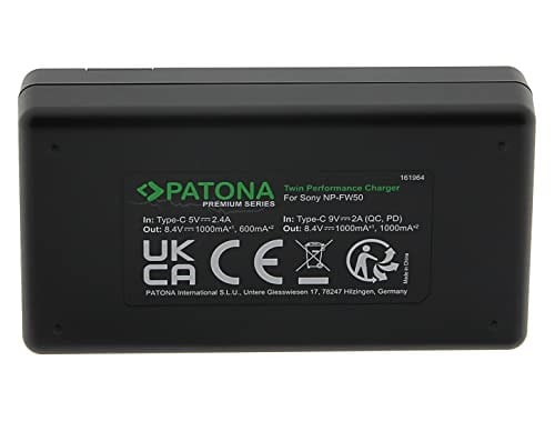 PATONA NP-FW50 - PD Performans pil şarj cihazı (1000 mA) USB-C mini çift LCD - PD/QC özellikli (161964)