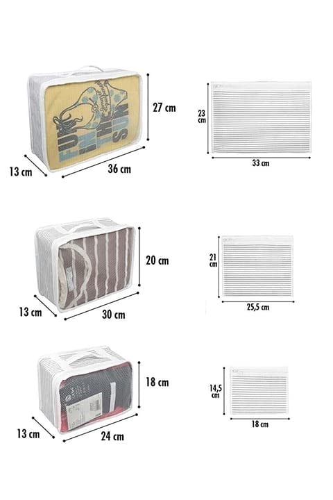 Pazar Kapısı 6lı Bavul Organizer Seyahat, Hastane Çantası Düzenleyici (Gri Çizgili)