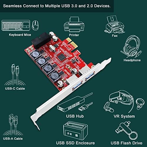PCIE - 1X 19Pin USB 3.0 Başlık ve 2X USB-A Bağlantı Noktası, PCIE USB 3.0 5Gbps Genişletme Kartı Windows 11, 10, 8.1, 7, XP (32/64), Dahili Akıllı Güç Kontrol Teknolojisi (PCE-IN2EX2)