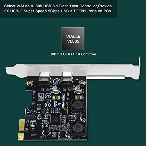 PCIE 2 Bağlantı Noktalı Süper Hızlı 5Gbps Max USB 3.1 Gen1 Tip C Kart, Windows 11, 10, 8.1, 8.0, 7, XP (32/64bit) ve Windows Server Masaüstü Bilgisayarlar, 2X USB-C 5Gbps Bağlantı Noktaları