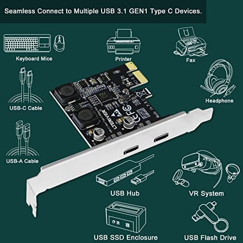 PCIE 2 Bağlantı Noktalı Süper Hızlı 5Gbps Max USB 3.1 Gen1 Tip C Kart, Windows 11, 10, 8.1, 8.0, 7, XP (32/64bit) ve Windows Server Masaüstü Bilgisayarlar, 2X USB-C 5Gbps Bağlantı Noktaları
