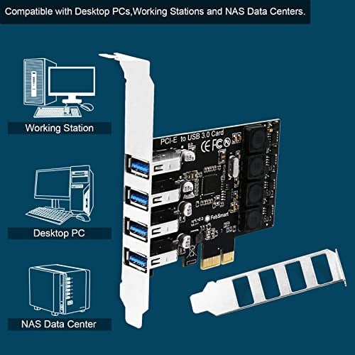 PCIE 4 Bağlantı Noktalı Süper Hızlı 5Gbps USB 3.0 Genişletme Kartı, Windows 11, 10, 8.x, 7, Vista, XP Masaüstü Bilgisayarlar, Dahili FebSmart Kendinden Güç Teknolojisi, Ek Güç Kaynağına Gerek