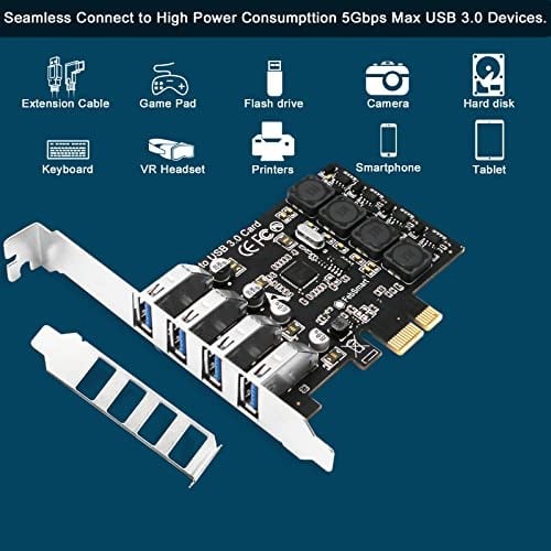 PCIE 4 Bağlantı Noktalı Süper Hızlı 5Gbps USB 3.0 Genişletme Kartı, Windows 11, 10, 8.x, 7, Vista, XP Masaüstü Bilgisayarlar, Dahili FebSmart Kendinden Güç Teknolojisi, Ek Güç Kaynağına Gerek