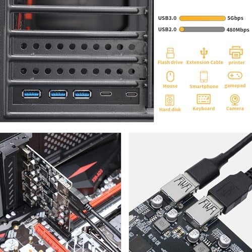 PCIe USB 3.0 5X USB-A ve 2X USB-C Bağlantı Noktaları Genişletme Kartı,PCI Express Dahili USB 3 Hub Dönüştürücü Masaüstü PCS Yükseltici Kartı için