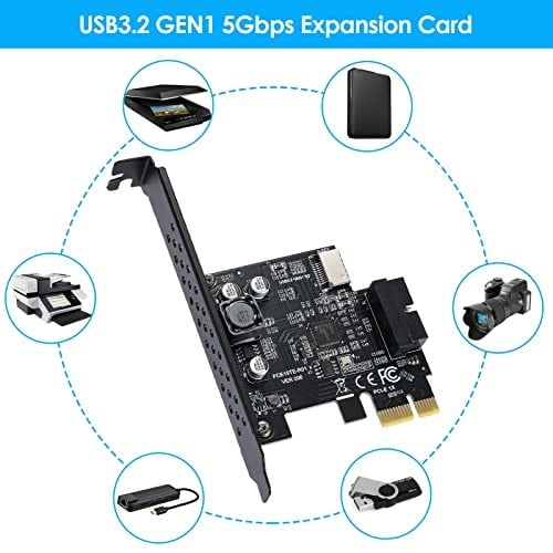 PCIE USB3.2 GEN1 Tip E Genişletme Kartı, PCI Express 1X - 20Pin Ön Panel Tip C Konnektör (A anahtar) ve 19Pin Soket, Windows XP/11/10/8/7 LINUX için D720201 Çip ile 5Gbps PCIE USB Adaptörü
