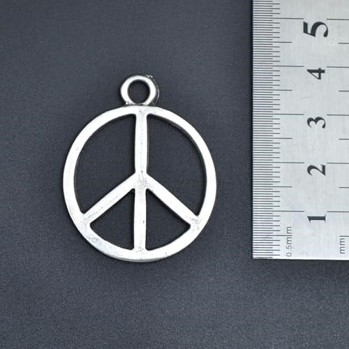 Peace Barış İşareti - Sembolü Erkek Kadın Kolye Antik Gümüş Kaplama - 60 cm Düz Zincir