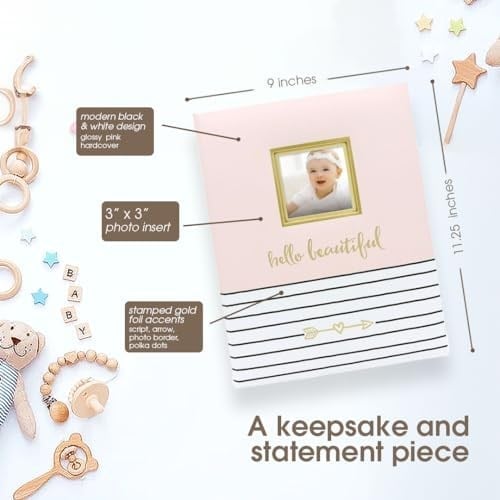 Pearhead Hello Baby İlk 5 Yıl Hatıra Defteri, yeni ve bebek bekleyen ebeveynler için kız bebek hatırası, hamilelik ve dönüm noktası günlüğü, pembe