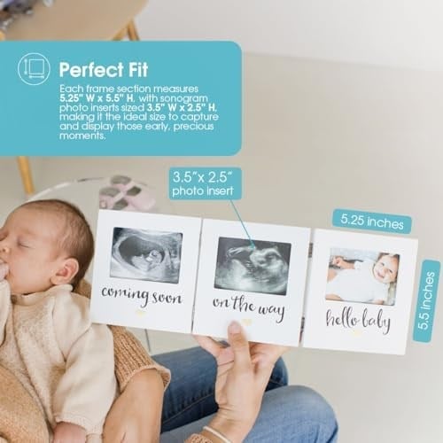 Pearhead Triple Sonogram Hatıra Fotoğraf Çerçevesi, Bebek Hatıra Resim Çerçevesi, Cinsiyetsiz Bebek Kreş Dekoru, Anneler Günü Aksesuarı, Beyaz