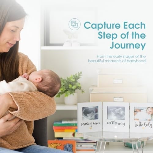 Pearhead Triple Sonogram Hatıra Fotoğraf Çerçevesi, Bebek Hatıra Resim Çerçevesi, Cinsiyetsiz Bebek Kreş Dekoru, Anneler Günü Aksesuarı, Beyaz