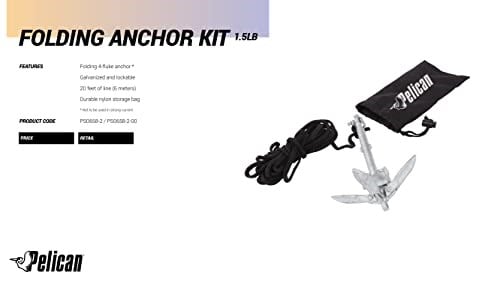 Pelican, Kompakt Çıpa Seti, Kano, Kürek Tahtası (SUP), Şişme Bot veya Küçük Tekneler İçin, Katlanabilir Taşıma Çantasıyla, Balıkçılık ve Tekne Kullanımı İçin