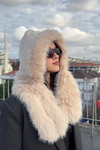 Peluş Boyun Bağlamalı Şapka Bere Suni Kürklü Özel Tasarım Atkılı Şapkası, Mollyatkısapkabırlesik