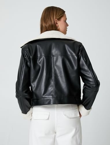 Peluş Detaylı Biker Ceket Suni Deri