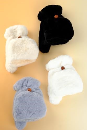 Peluş Kürk Örgü Eldiven, Parmaksız, Kış, Yumuşak Sıcak, Krem, Kız Erkek 7 Yaş ve Üzeri