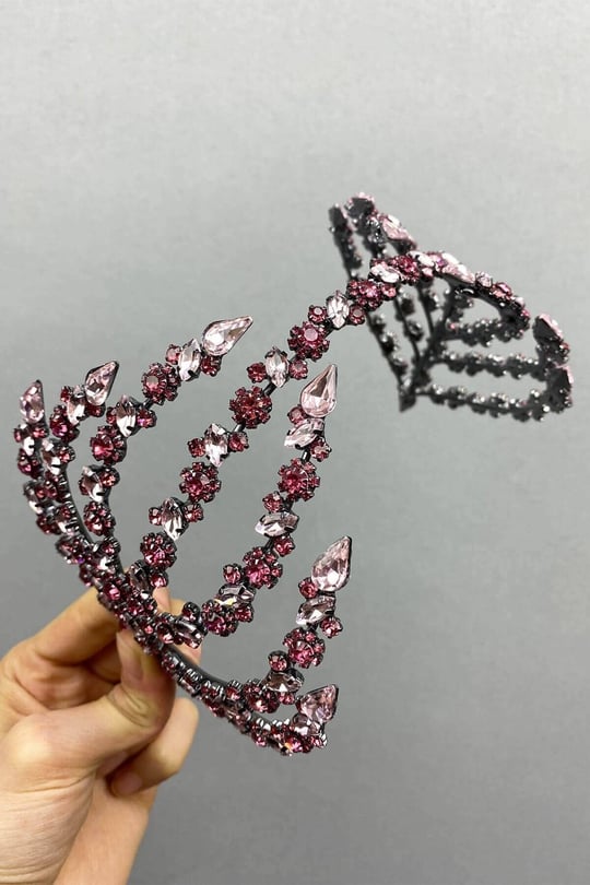 Pembe Çift Taraflı Zelen Model Saç Aksesuarı Gelin Tacı