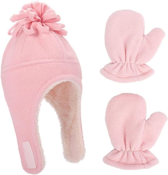Pembe Polar Bere Ve Eldiven Set