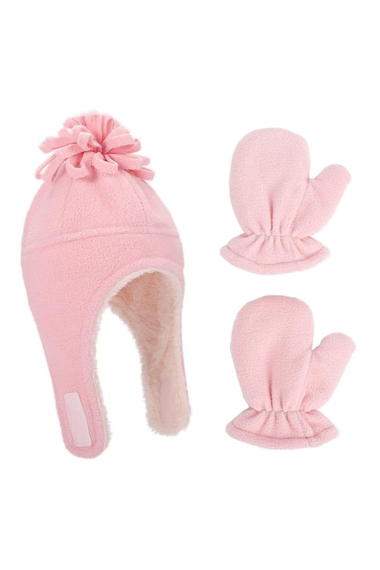 Pembe Polar Bere Ve Eldiven Set