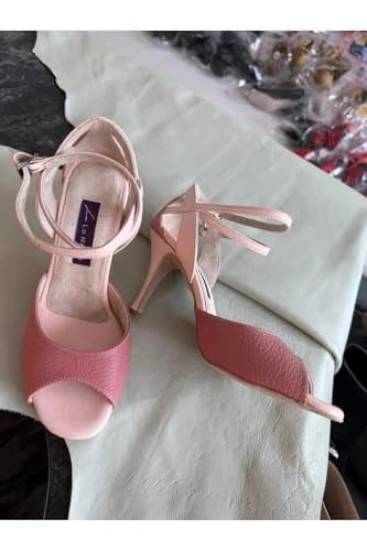 Pembe Rüya Dokulu Elegan TANGO DANS VE SALON AYAKKABISI 8,5 CM 13 PONT KONİ MODEL TOPUK KAPALI