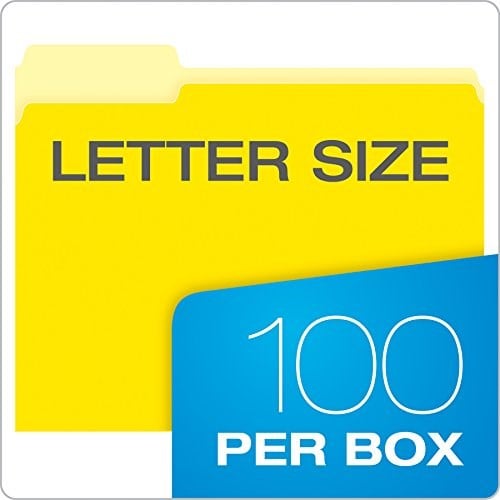 Pendaflex İki renkli dosya klasörü, mektup boyutu, sarı, 1/3 kesim, kutu başına 100 adet (152 1/3 sarı) - Seçenekler: Dosya, Dosya Klasörleri, telli dosya