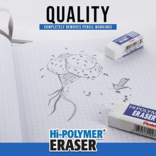 Pentel Hi-Polimer Blok Silgi, Küçük, 48 Silgi Kutusu (ZEH-05), Beyaz