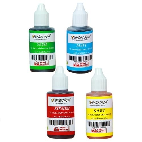 Perfection CHEF 4lü Sıvı Su Bazlı Likit Gıda Boyası Sarı Kırmızı Mavi Yeşil 4 X 30 gr