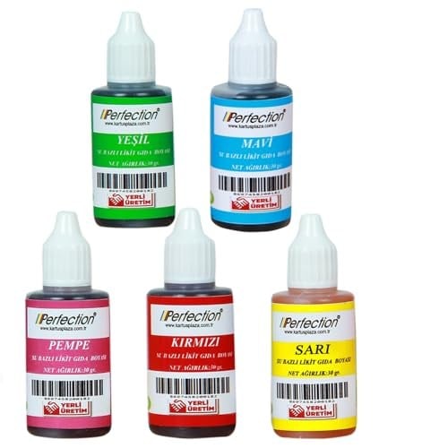 Perfection CHEF 5li Sıvı Su Bazlı Likit Gıda Boyası Pembe Sarı Kırmızı Mavi Yeşil 5 X 30 gr