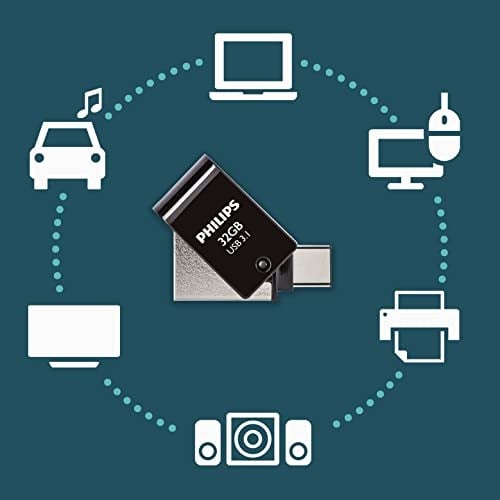 Philips 2si 1 arada OTG Edition Ultra Speed USB-C/USB 3.1 çift USB flash sürücü USB bellek 32 GB PC, dizüstü bilgisayar, bilgisayar, (Android) akıllı telefon, tablet, ultra