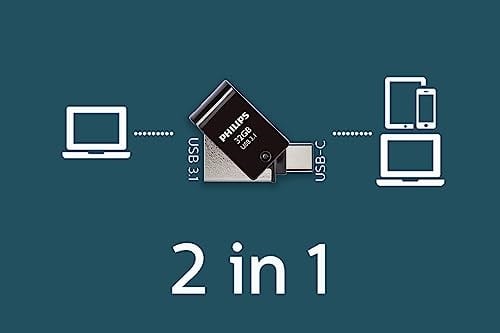 Philips 2si 1 arada OTG Edition Ultra Speed USB-C/USB 3.1 çift USB flash sürücü USB bellek 32 GB PC, dizüstü bilgisayar, bilgisayar, (Android) akıllı telefon, tablet, ultra