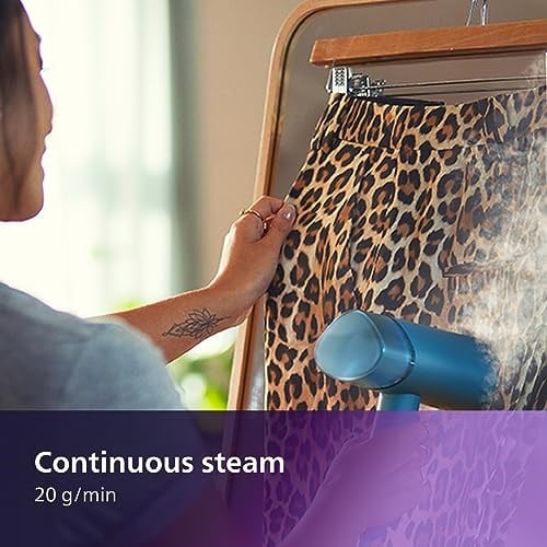 PHILIPS 3000 Serisi Elde Taşınabilir Buharlı Pişirici, Kompakt ve Katlanabilir, 30 Saniyede Kullanıma Hazır, 1000W, 20g/dkya kadar, Ütü Masası Gerekmez, Mavi (STH3000/20)