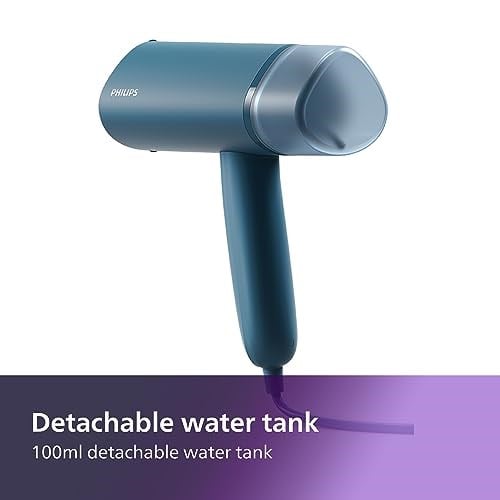 PHILIPS 3000 Serisi Elde Taşınabilir Buharlı Pişirici, Kompakt ve Katlanabilir, 30 Saniyede Kullanıma Hazır, 1000W, 20g/dkya kadar, Ütü Masası Gerekmez, Mavi (STH3000/20)