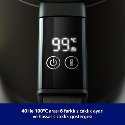 Philips 7000 Serisi Çift Yalıtımlı Su Isıtıcısı, 1,7 Lt Kapasite, Yaylı kapak, Hızlı kaynatma, Kolay Temizlik, HD9396/90