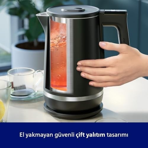 Philips 7000 Serisi Çift Yalıtımlı Su Isıtıcısı, 1,7 Lt Kapasite, Yaylı kapak, Hızlı kaynatma, Kolay Temizlik, HD9396/90