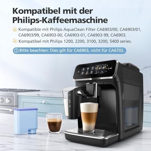 Philips AquaClean CA6903/10 CA6903/22 CA6903 için 6 adet yedek su filtresi | 2 kademeli su filtresi Saeco & Philips tam otomatik kahve makineleri için uygundur