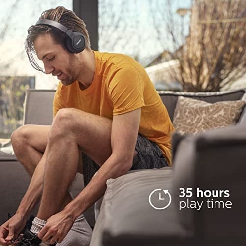Philips Audio A4216BK/00 kulak üstü spor kulaklık kablosuz, 40 mm sürücü, 35 saat çalma süresi, IP55 toz/su koruması, soğutucu kulak kapakları, yıkanabilir kulaklık yastıkları, siyah, 2021/2022 model
