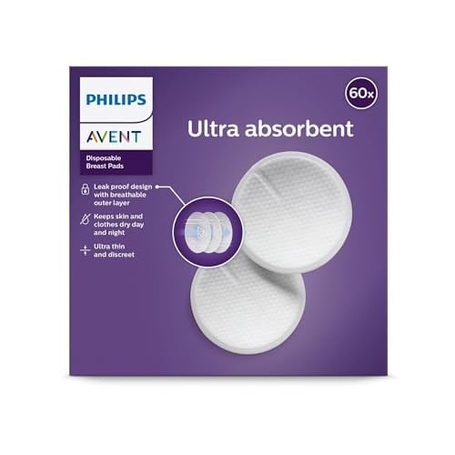 Philips Avent Tek Kullanımlık Göğüs Pedleri, 60lı, Ultra İnce ve Emici, Petek Doku, Gece Gündüz Konfor, Hijyenik Ambalajlı, Sızdırmaz ve Hava Alan Yapı, SCF254/61