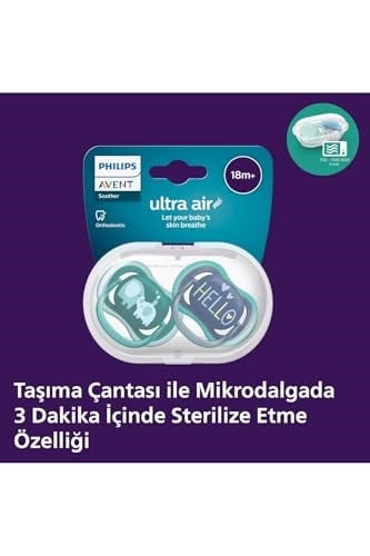 Philips Avent Ultra Air Emzik, 18 Ay+, Erkek Bebekler için, 2’li Paket, Ortodontik Silikon, Geniş Hava Delikli, Mikrodalga Sterilize Edilebilir, BPA İçermez, SCF349/18