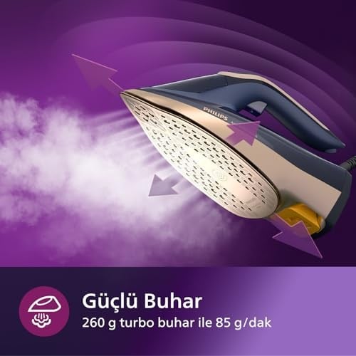 Philips Azur 8000 Serisi Buharlı Ütü - 85 g/dk Sürekli Buhar, 260g Turbo Şok Buhar, 3000 W, OptimalTEMP Teknolojisi, SteamGlide Elite Taban, Koyu Mavi (DST8050/20)