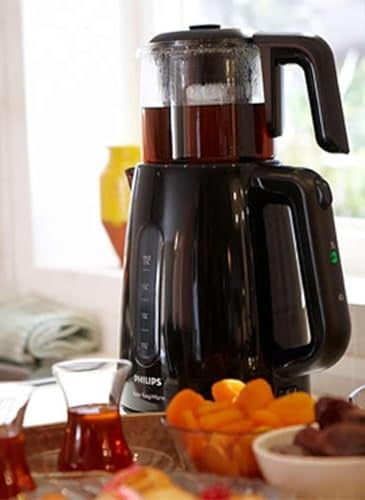 Philips Daily Collection Çay Makinesi - Otomatik Sıcak Tutma, 1.9L Su Isıtıcısı, 0.9L Cam Demlik, Hızlı Kaynatma 1700W, Kireç Filtresi, Kolay Dökme İçin Kablosuz Taban (HD7301/00)